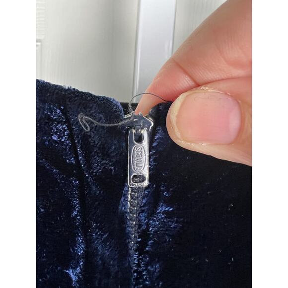 Vintage 60s Blue Crushed Velvet Sleeveless Short Square Neck Party Dress 00 XXS - Picture 5 of 7